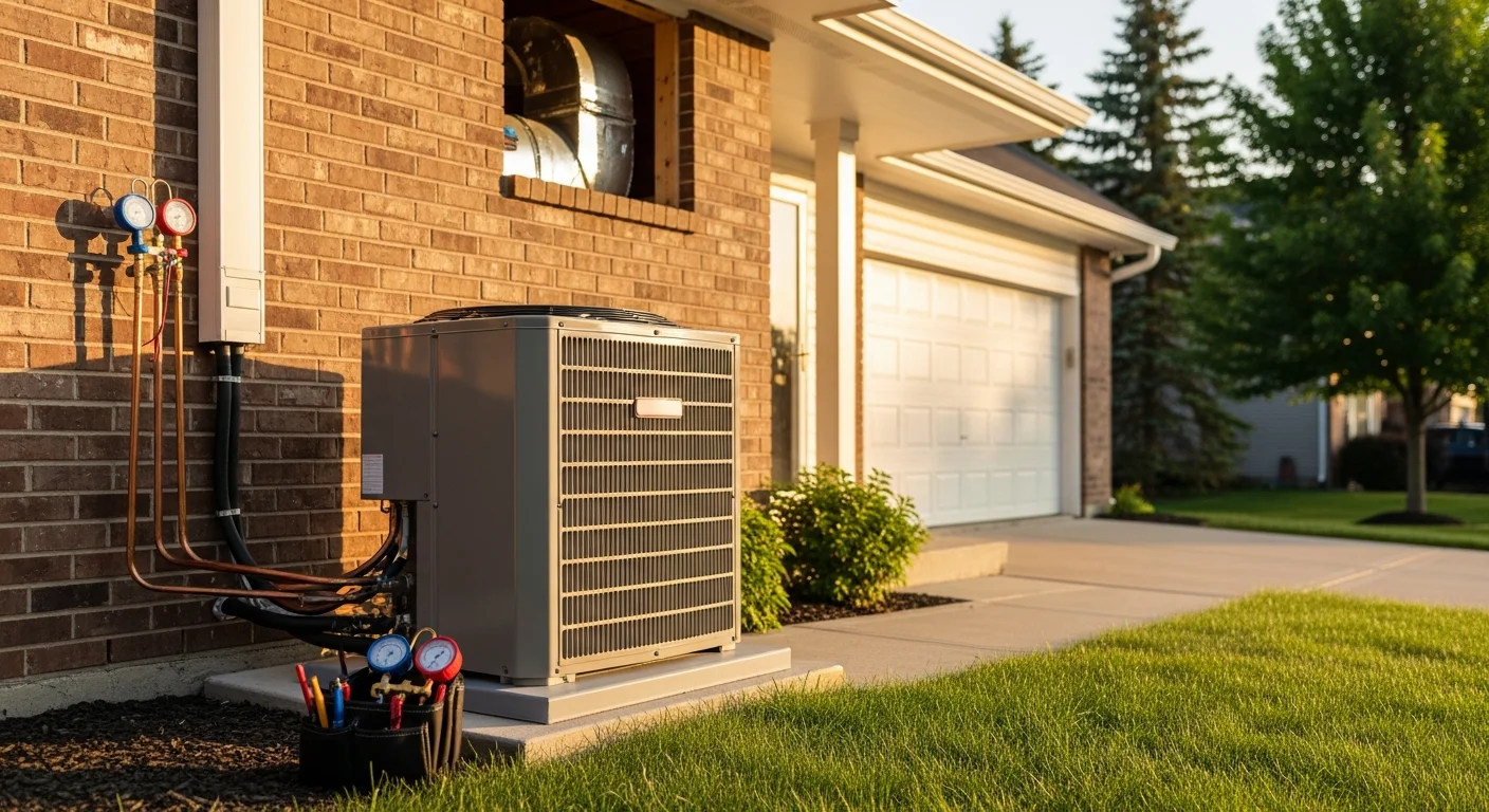 HVAC technician installing air conditioning unit