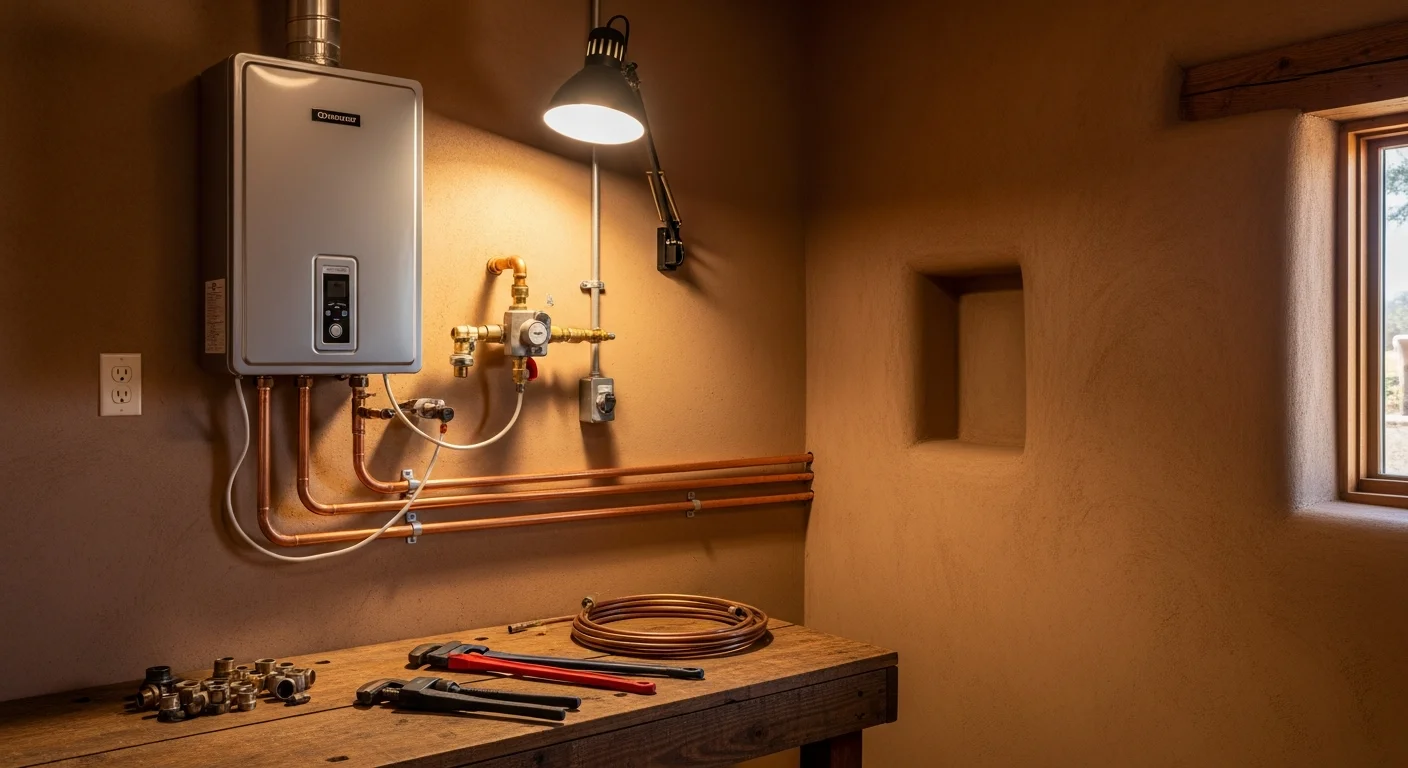 Professional plumber installing water line in residential home