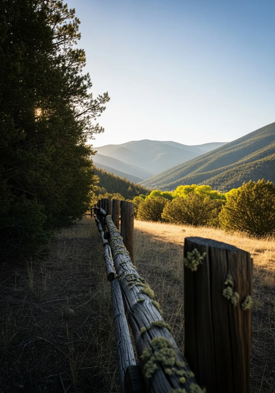 High-altitude mountain landscape of northern Taos County near Costilla showing forested terrain and valley views