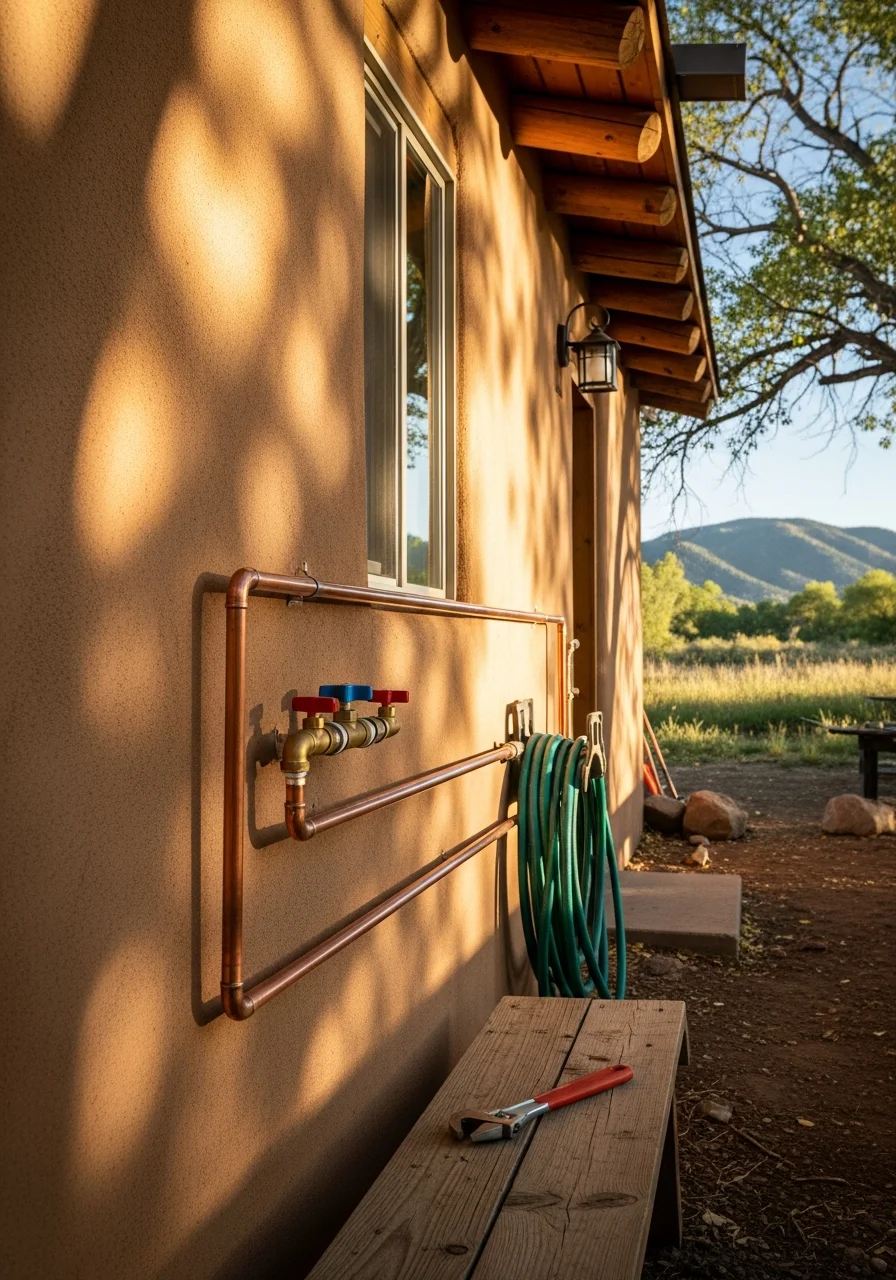 Historic Dixon community nestled along Embudo Creek with mountain backdrop