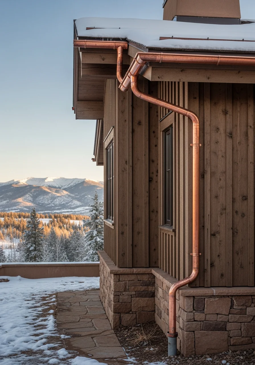 High-elevation mountain homes and lodges in Taos Ski Valley with mountain vistas and winter scenery