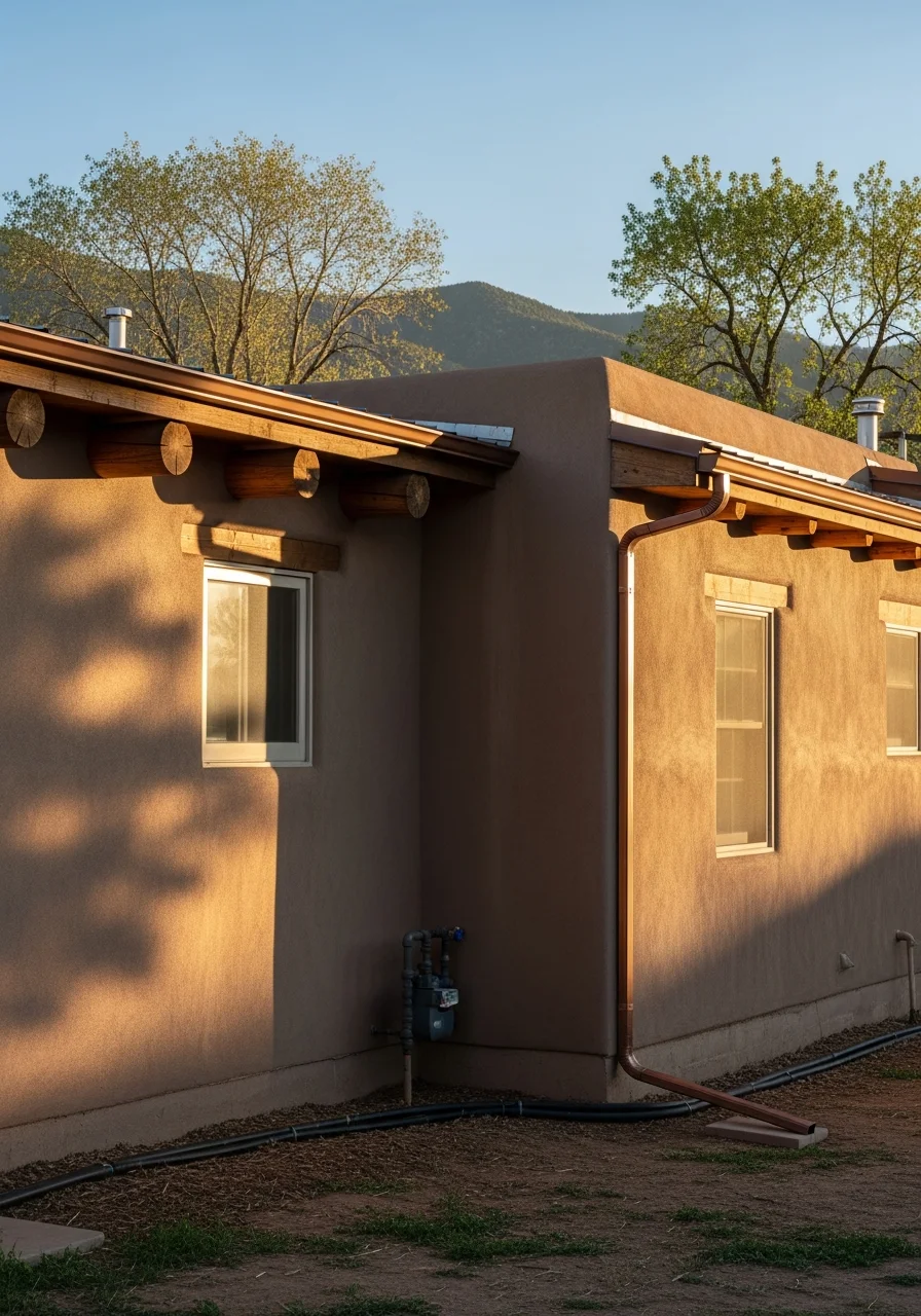 Residential home in Vadito, NM nestled in the Taos County mountains with traditional New Mexico architecture